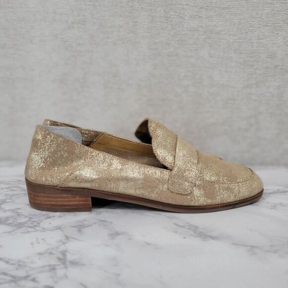Lucky Brand Chennie Metallic Gold Leather Loafers Flats for Women - Picture 1 of 13